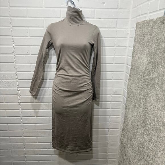 James Perse Standard NWT Long Sleeve Midi Turtleneck Dress Concrete Gray Sz 0 - Picture 2 of 13